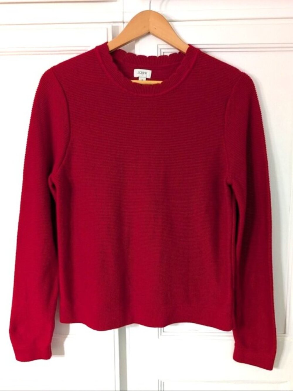 J. Crew Scallop Neck Cotton Blend Sweater Red Size M